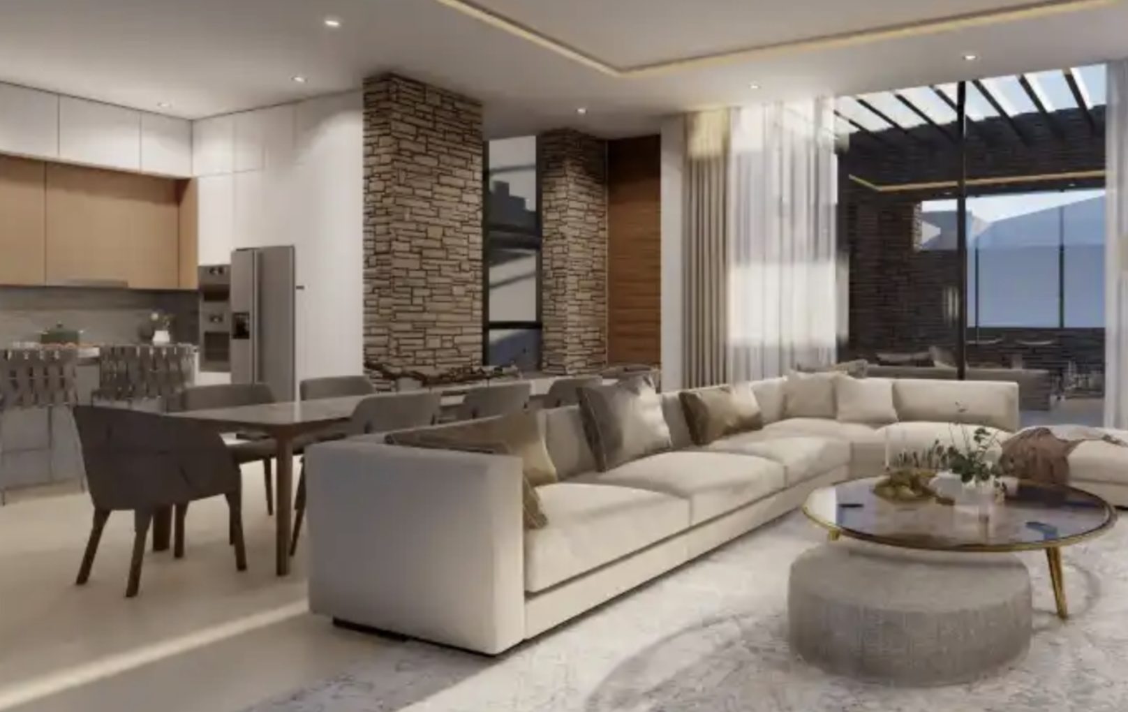 Open plan living room in apartment
